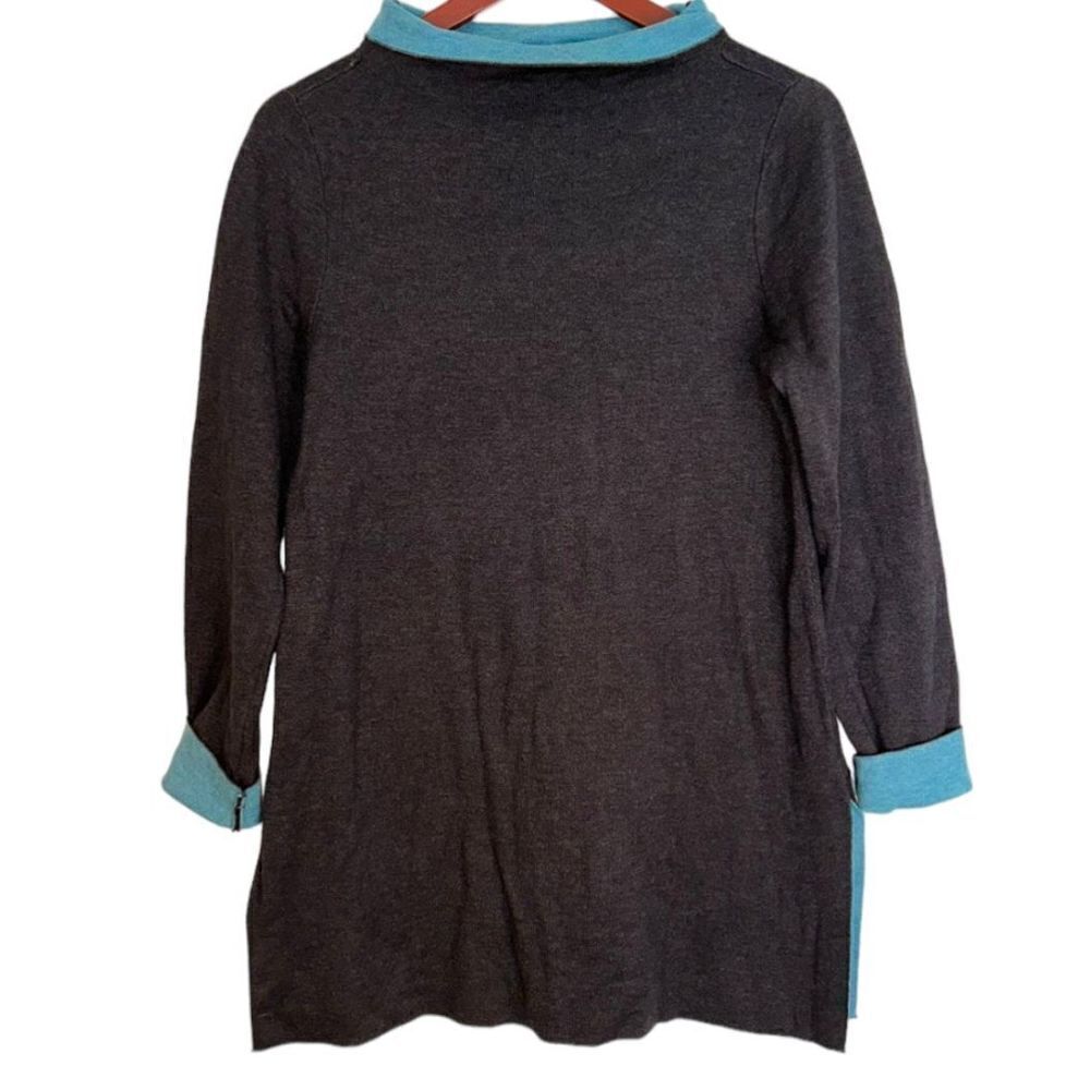 ASPEN Womens M‎ Charcoal Gray & Blue Quality Mock Neck Cozy Modern Tunic Sweater